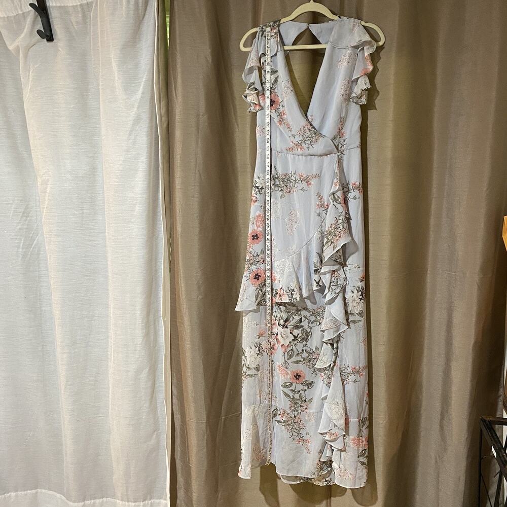 Aqua Women's US L Long Dress Short sleeve/open back - Dusty Blue Floral NWT